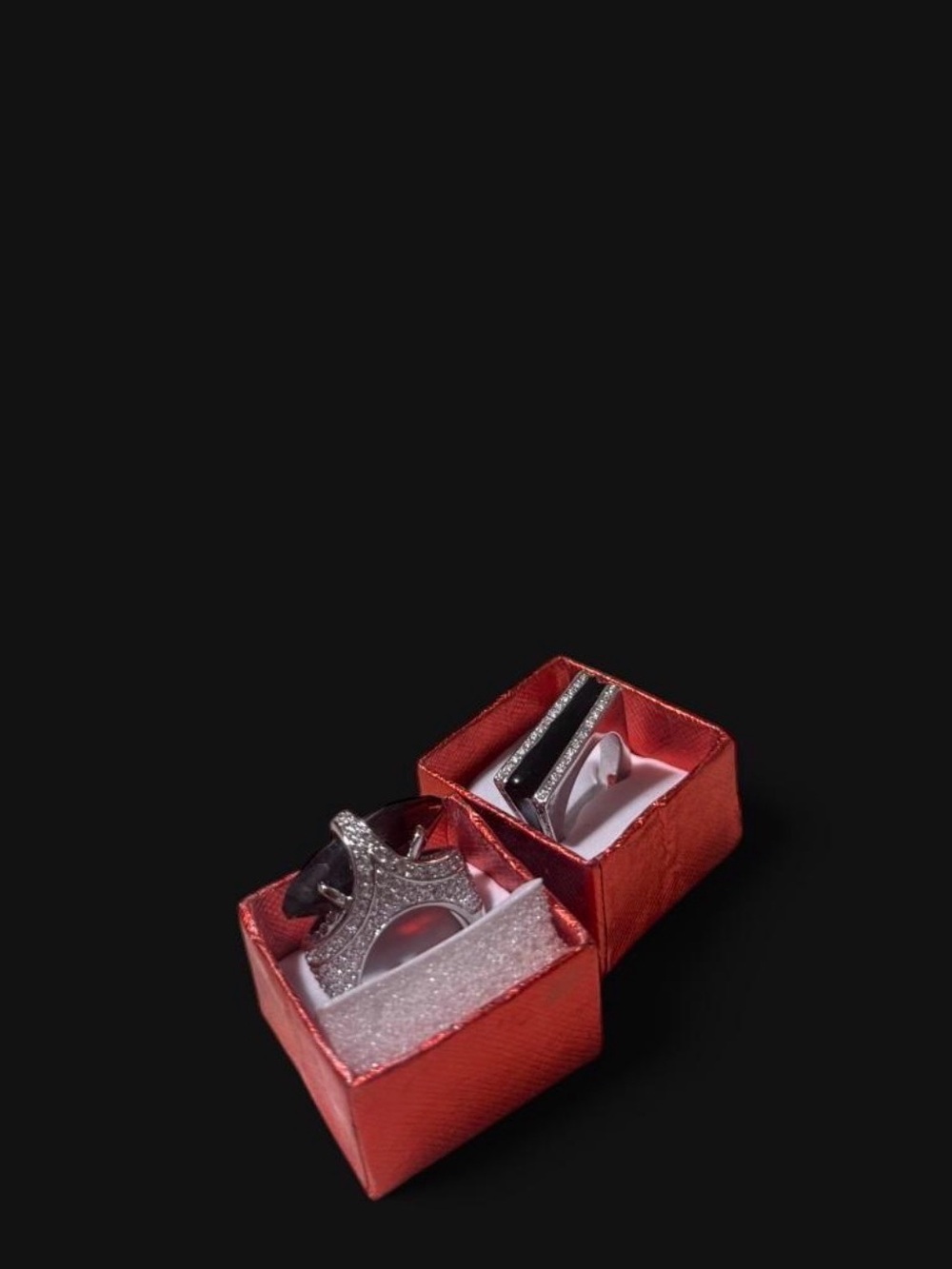 Camille Lucie Sigbed Crystal Accent Crown Ring Set in Red Gift Boxes